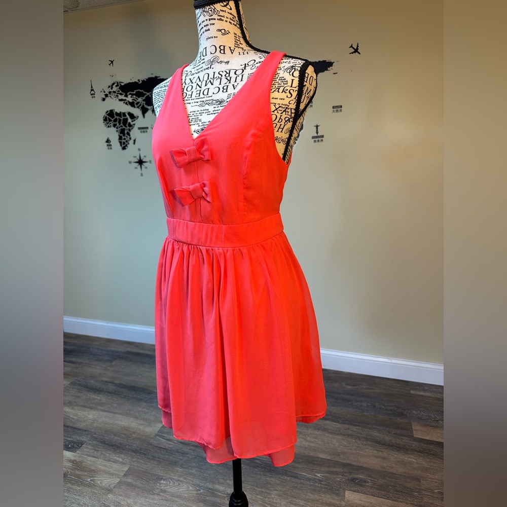 Forever 21  Coral Chiffon Bow Dress Size M
